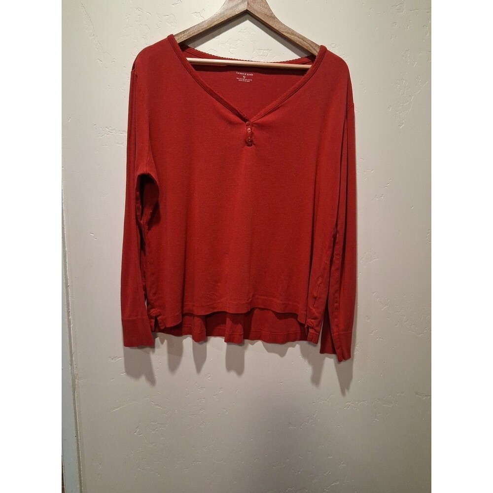 Lands End Wmns XL-16 Red Soft Knit Long Sleeve V Neck Shirt Granola Girl Outdoor
